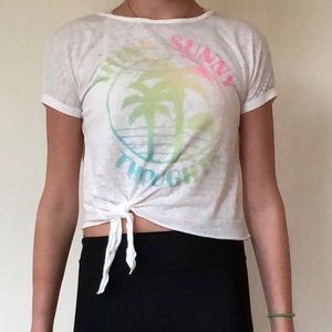 “Think sunny thoughts” front tie tee shirt